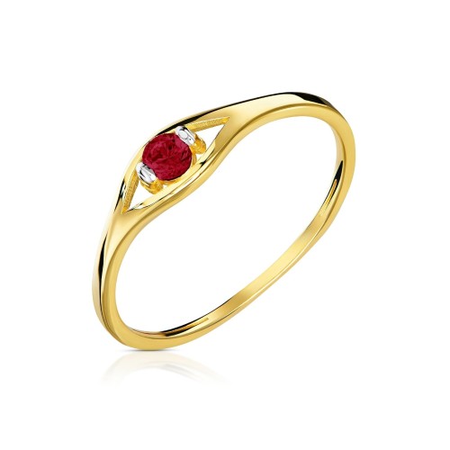 Złoty pierścionek rubinowa cyrkonia pr. 333