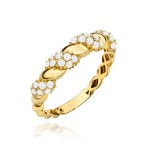 Pierścionek złoty pleciony naprzemiennie zdobiony cyrkoniami