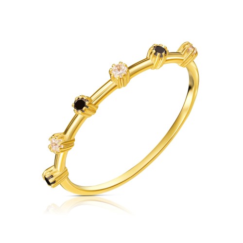 Złoty pierścionek biało czarne cyrkonie pr. 333