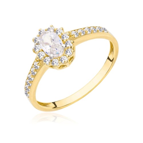 Złoty pierścionek biały kamień cyrkonie pr. 333