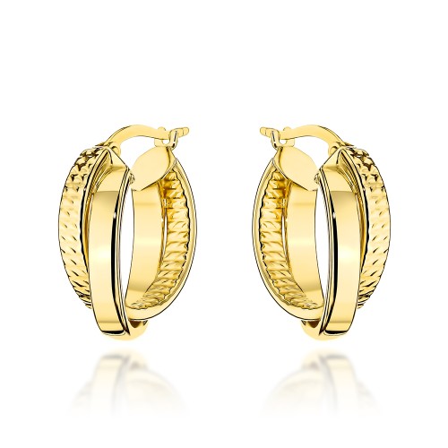 Kolczyki złote podwójne kółka gładkie i diamentowane