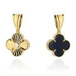 Gold pendant with double-sided clovers with a black stone