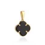 Zawieszka złota z czarną koniczynką 8mm