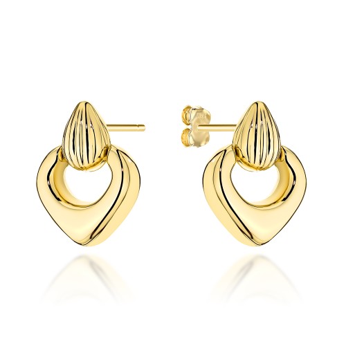 Kolczyki złote żłobiona łezka z wiszącą ruchomą łezką