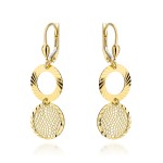 Kolczyki złote wiszące diamentowany ring i ażurowe kółko