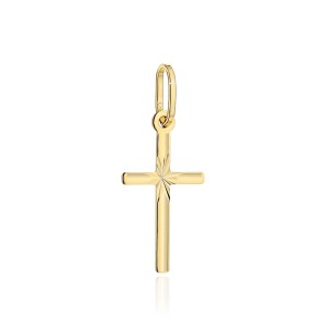 Krzyżyk złoty żłobiony z diamentowaniem średni