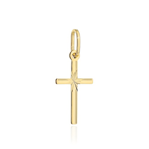 Krzyżyk złoty żłobiony z diamentowaniem średni