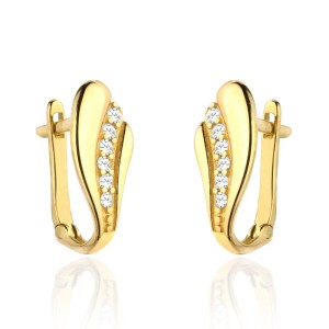 Kolczyki złota falka z rzędem cyrkonii