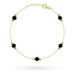 Bransoletka złota z czarnymi kamieniami i diamentowanymi kulkami
