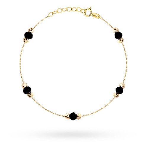 Bransoletka złota z czarnymi kamieniami i diamentowanymi kulkami