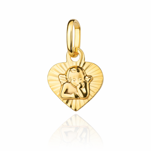 Medalik złoty z aniołkiem w diamentowanym sercu