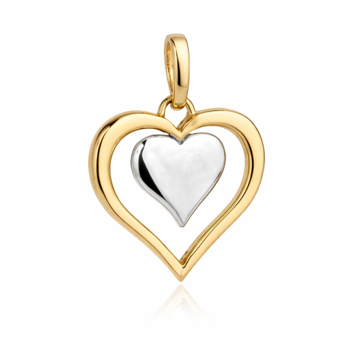 Zawieszka złota kontur serca z pełnym sercem w dwóch kolorach złota