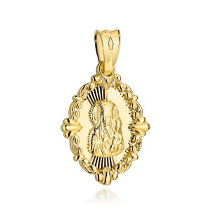 Medalik złoty Matka Boska Częstochowska w owalnym diamentowanym obrazie