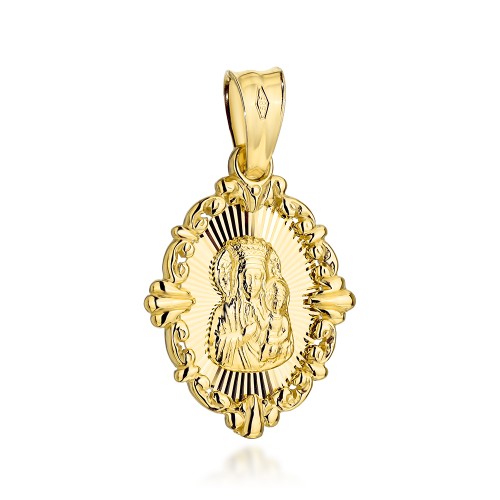 Medalik złoty Matka Boska Częstochowska w owalnym diamentowanym obrazie