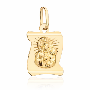 Medalik złoty Matka Boska Częstochowska na papirusie