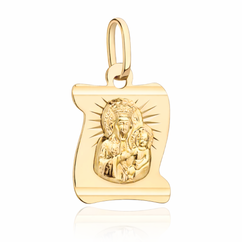 Medalik złoty Matka Boska Częstochowska na papirusie