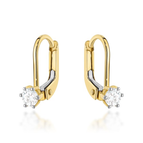 Kolczyki złote pojedyncza cyrkonia na angielskim zapięciu