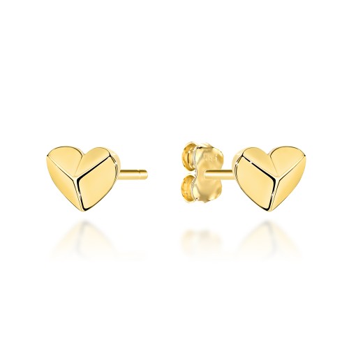 Kolczyki złote serce 3D na sztyfcie