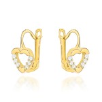 Kolczyki złote serce i cyrkonie po bokach