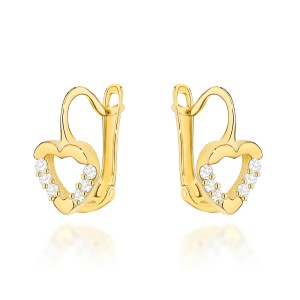 Kolczyki złote serce i cyrkonie po bokach