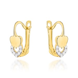 Kolczyki złote topniejące serce i cyrkonie