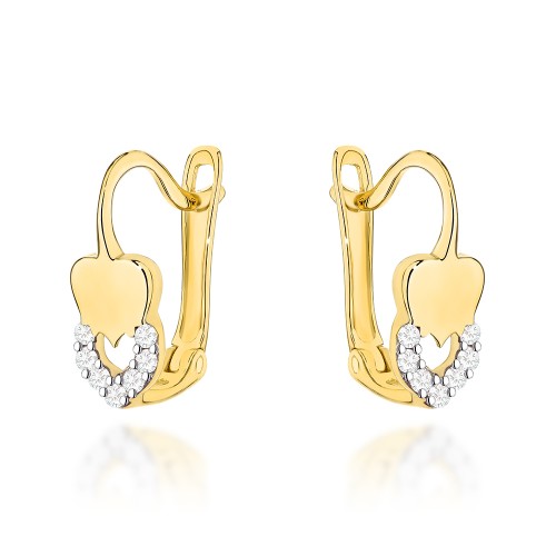 Kolczyki złote topniejące serce i cyrkonie