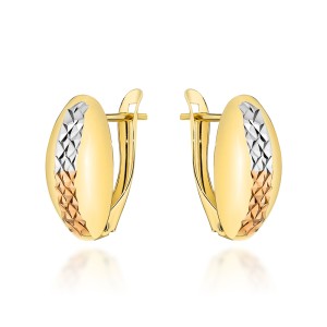 Kolczyki złote owal diamentowany trzy kolory złota