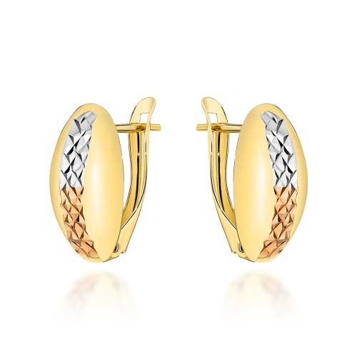 Kolczyki złote owal diamentowany trzy kolory złota