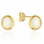 Gold opal earrings in a smooth setting