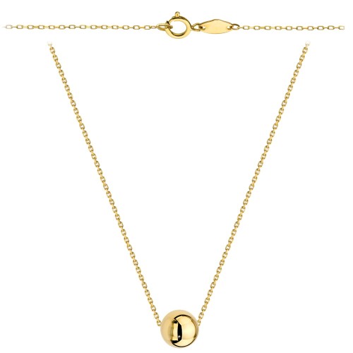 Necklace with one gold ball, super light, 45cm, 375