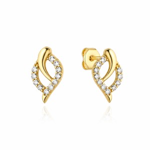Gold leaf earrings with cubic zirconia, 375