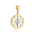 Gold compass rose pendant in two shades of gold