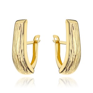 Gold drop earrings with a fluted design, 585