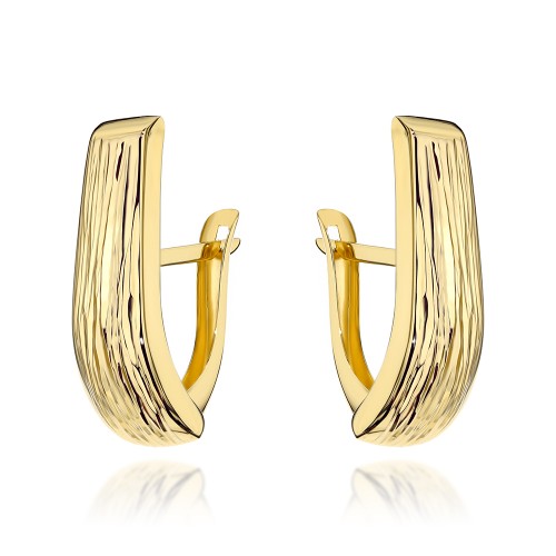 Gold drop earrings with a fluted design, 585