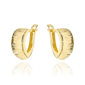 Rounded grooved gold earrings, 585