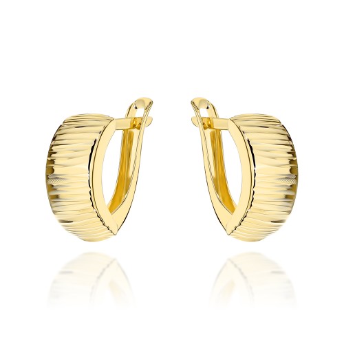 Rounded grooved gold earrings, 585