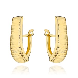 Gold drop earrings with crosswise engraving, 585