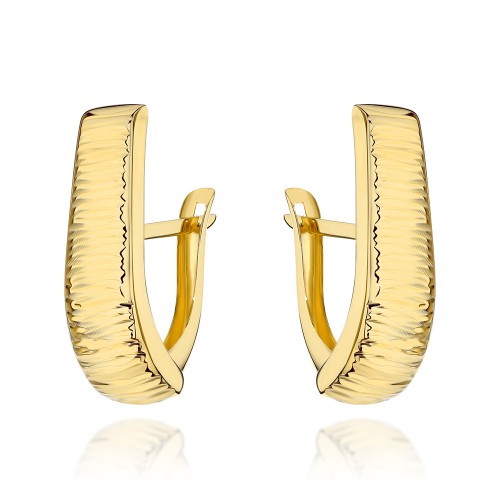 Gold drop earrings with crosswise engraving, 585