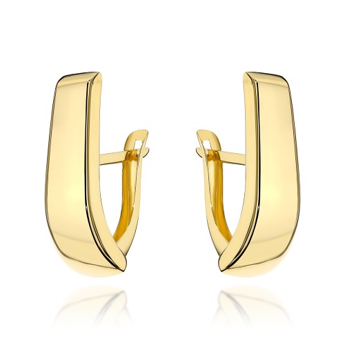 Gold stud earrings, elongated, plain, 585