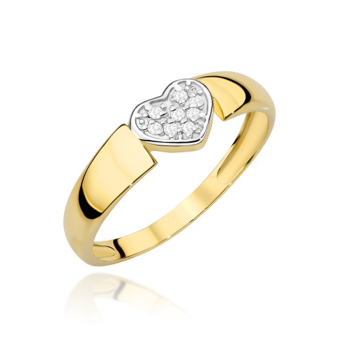 Gold heart ring with cubic zirconia on a wide band