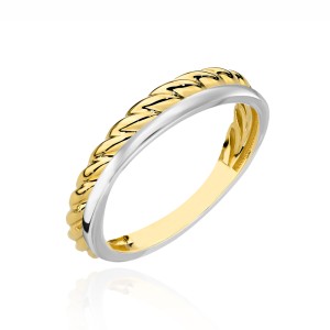 Double-braided gold ring in two shades of gold