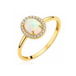 Oval gold opal ring surrounded by zircons