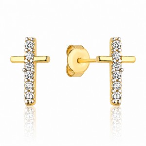 Gold cross earrings with zircons