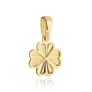 Gold clover pendant, diamond-cut, 375