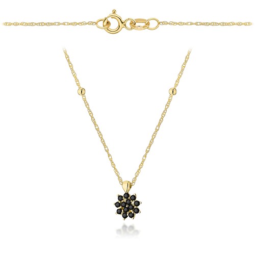 Naszyjnik złoty kwiatek z czarnymi kamieniami i gładkimi kuleczkami