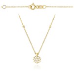 Gold necklace with a flower set with cubic zirconia and smooth beads