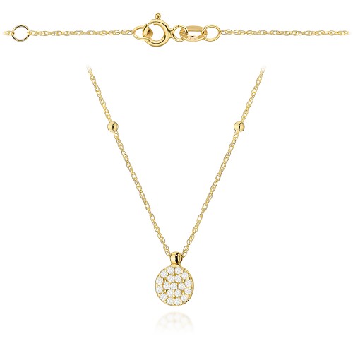 Naszyjnik złoty kółeczko zdobione cyrkoniami z gładkimi kuleczkami