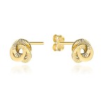 Gold braided stud earrings with grooved detail