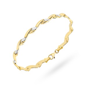 Gold bracelet with waves and diamond-cut elements in two gold colors