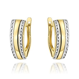 Kolczyki złote z diamentowanymi brzegami w dwóch kolorach złota pr. 375